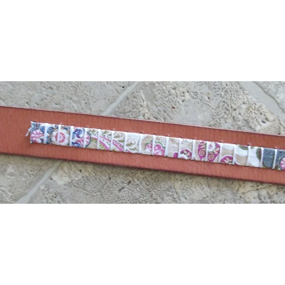 Fossil Leather Belt 40 in Multicolor Boho Festival Floral Flowers